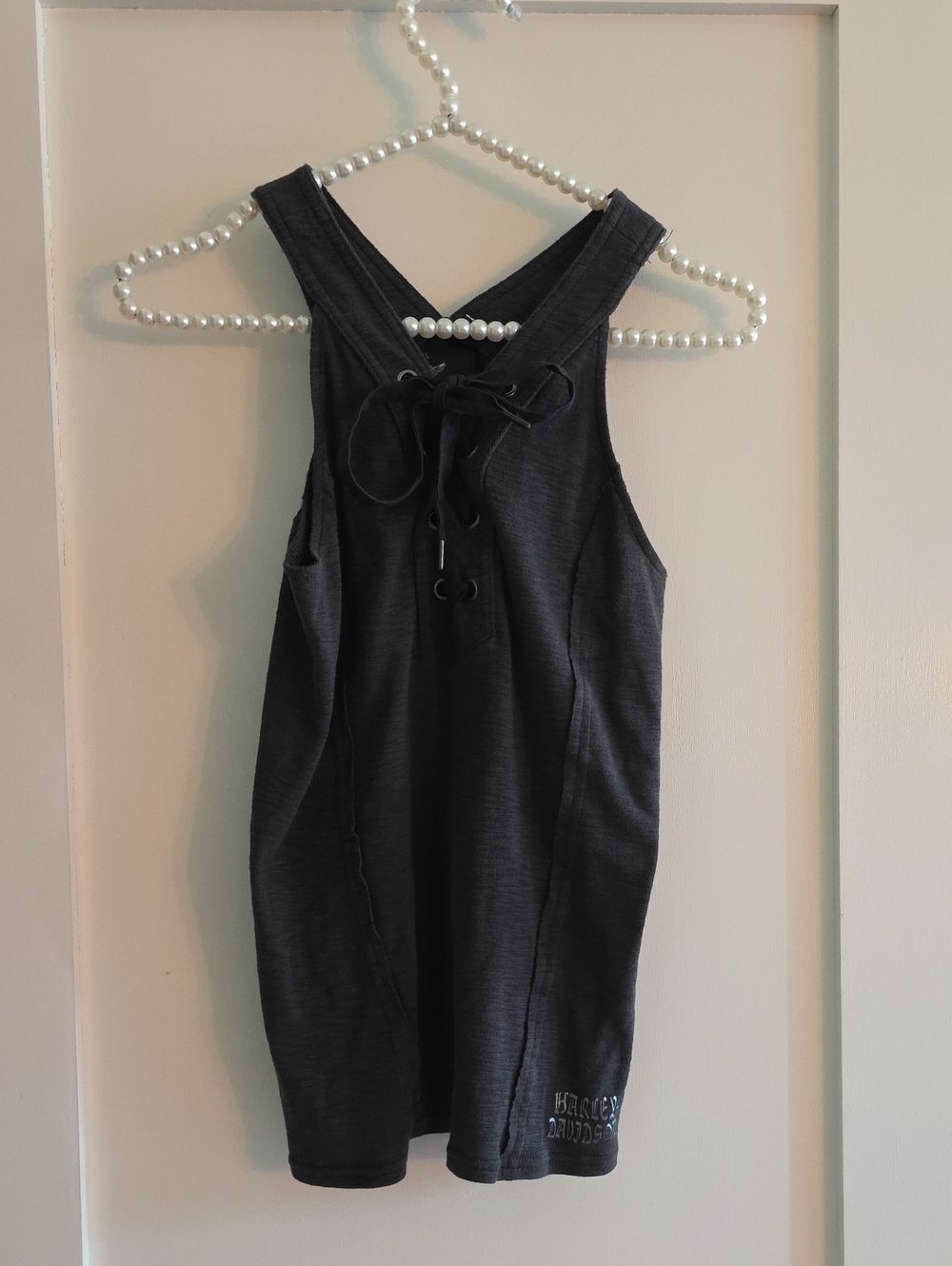 Harley-Davidson Charcoal Racerback Tank with Front Lace-Up NWOT